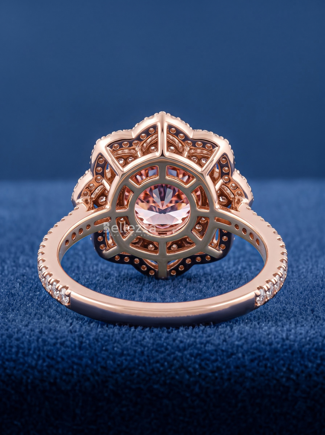 1.0CT Pink Round Lab Grown Diamond Floral Halo Engagement Ring