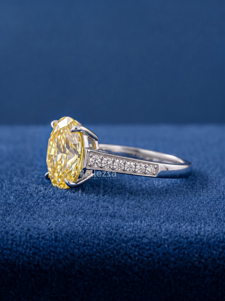 1.5CT Yellow Oval Diamond Pavé Engagement Ring For Her