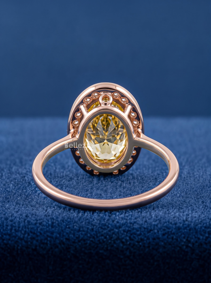 2.0CT Yellow Oval Lab Grown Diamond Halo Engagement Ring