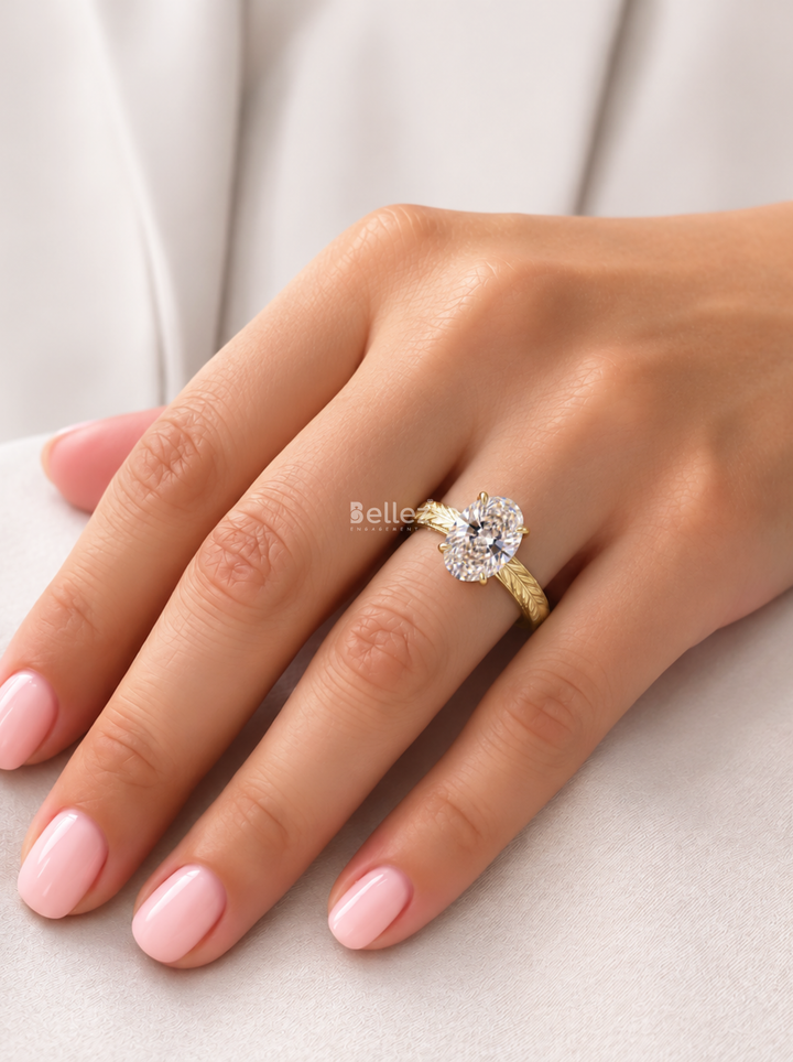 3.0CT Oval Leafy Vine Type Lab Grown Diamond Unique Engagement Ring