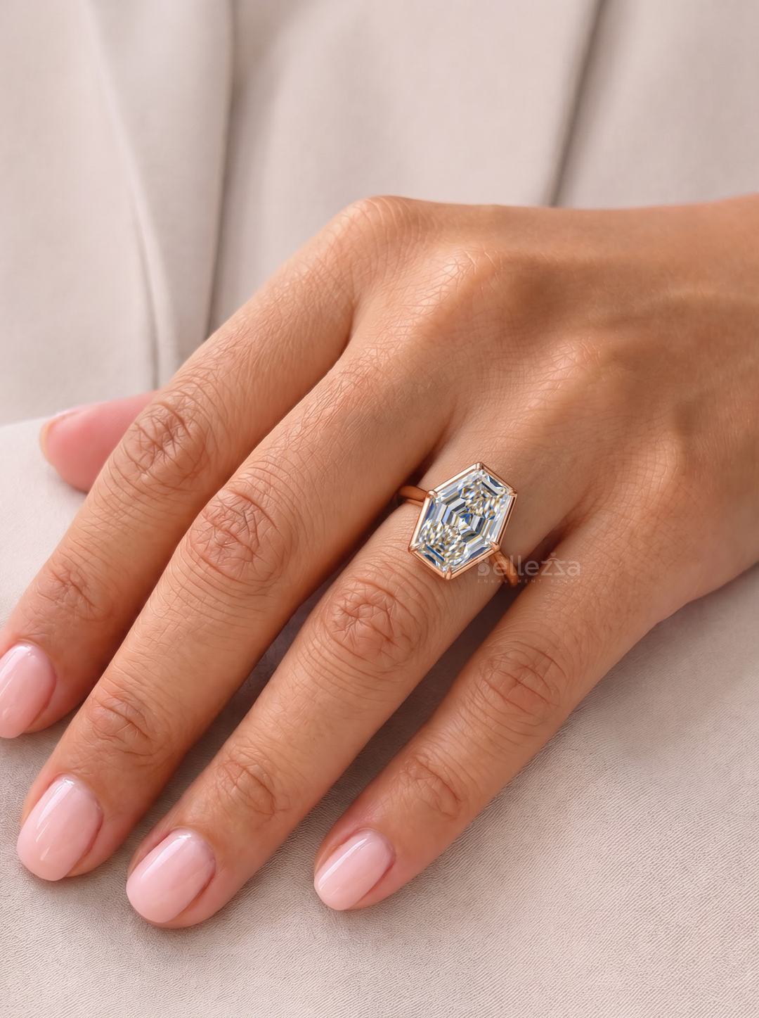 4.0CT Elongated Hexagon Lab-Grown Diamond Solitaire Engagement Ring