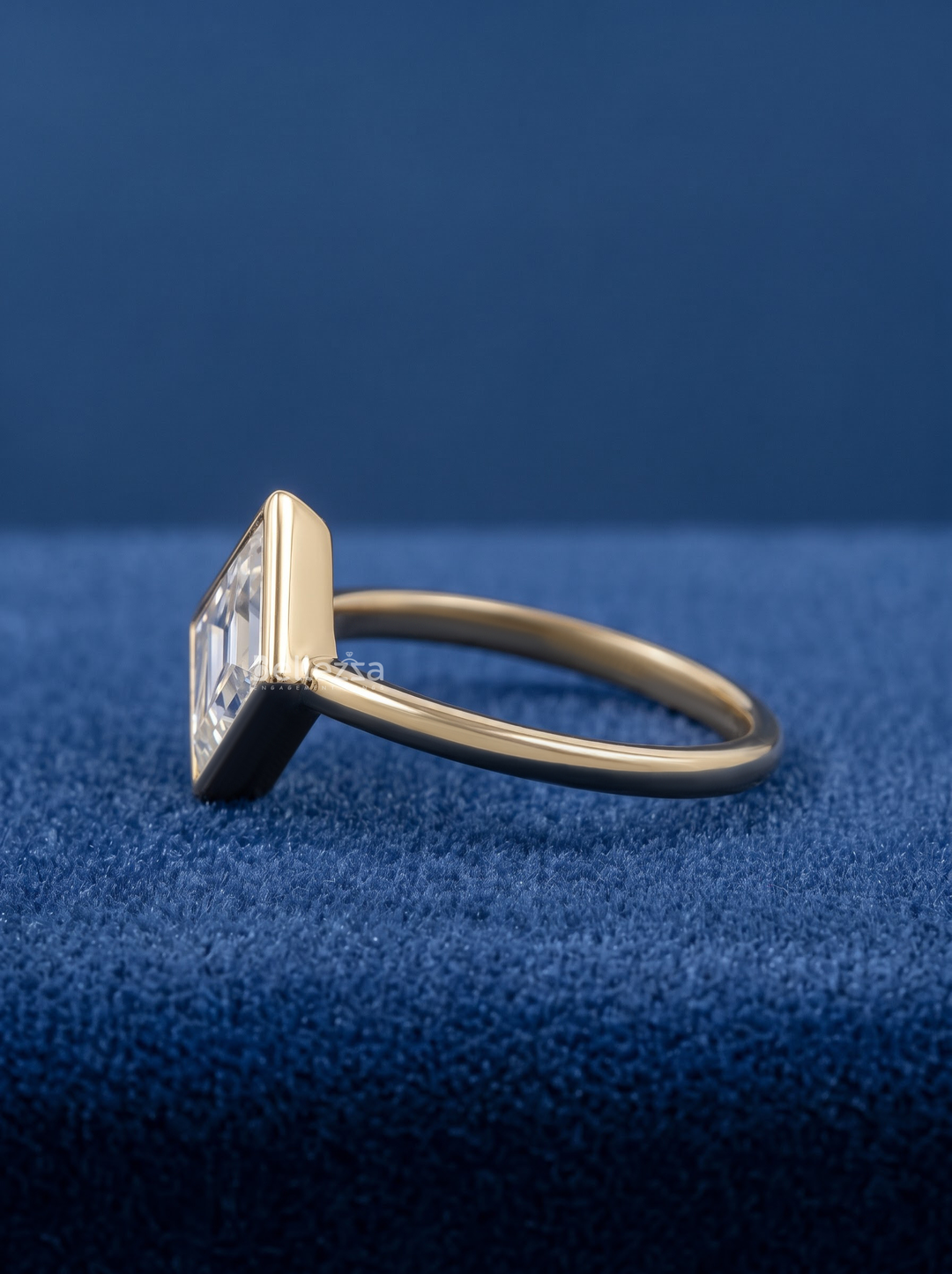 2.0CT Lozenge Cut Lab Grown Diamond Bezel Engagement Ring