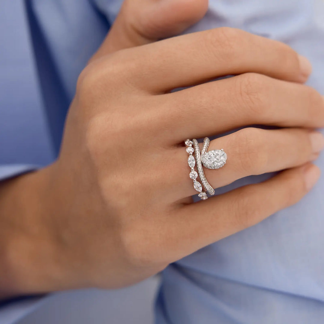 1.0CT Oval Cut Cluster Diamond Unique Engagement Ring