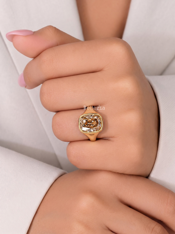 2.50CT Champagne Cushion Diamond Bezel Engagement Ring
