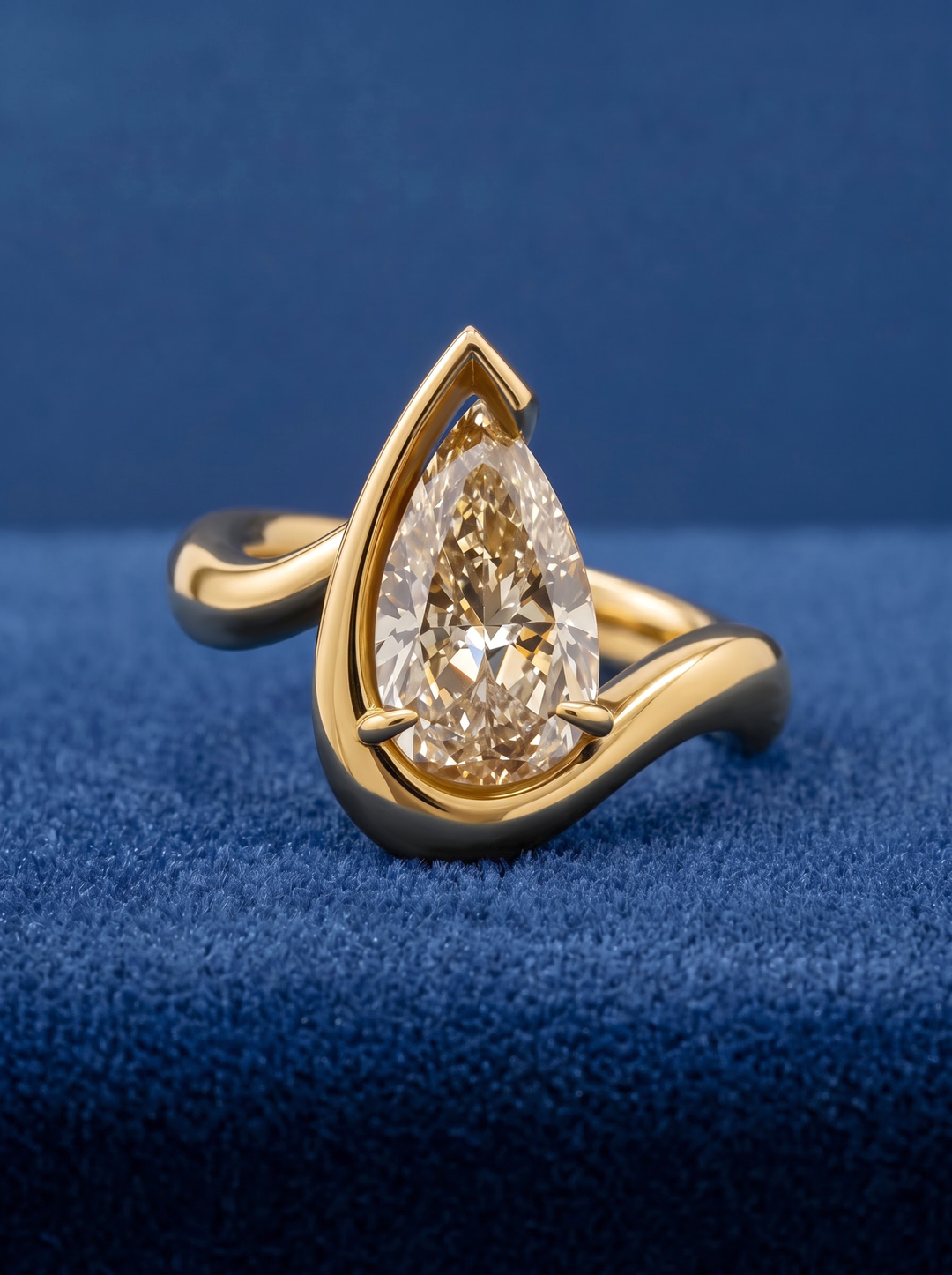 2.50CT Brown Pear Diamond Bypass Engagement Ring For Her
