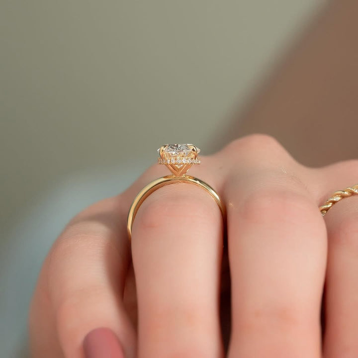 1.0-3.0 CT Oval Lab Grown Diamond Hidden Halo Setting Engagement Ring