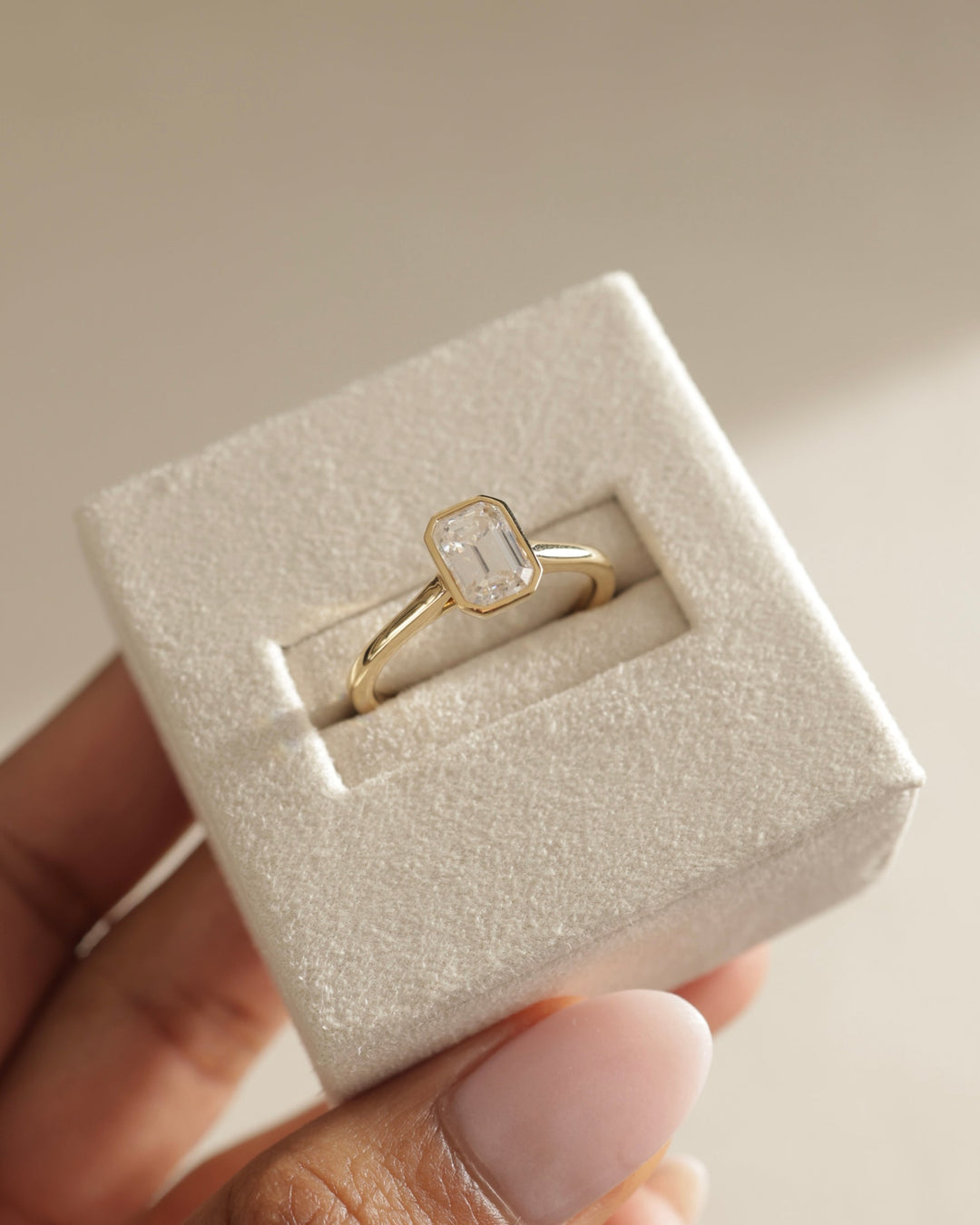 1.0 CT Emerald Cut Bezel Setting Solitaire Moissanite Engagement Ring