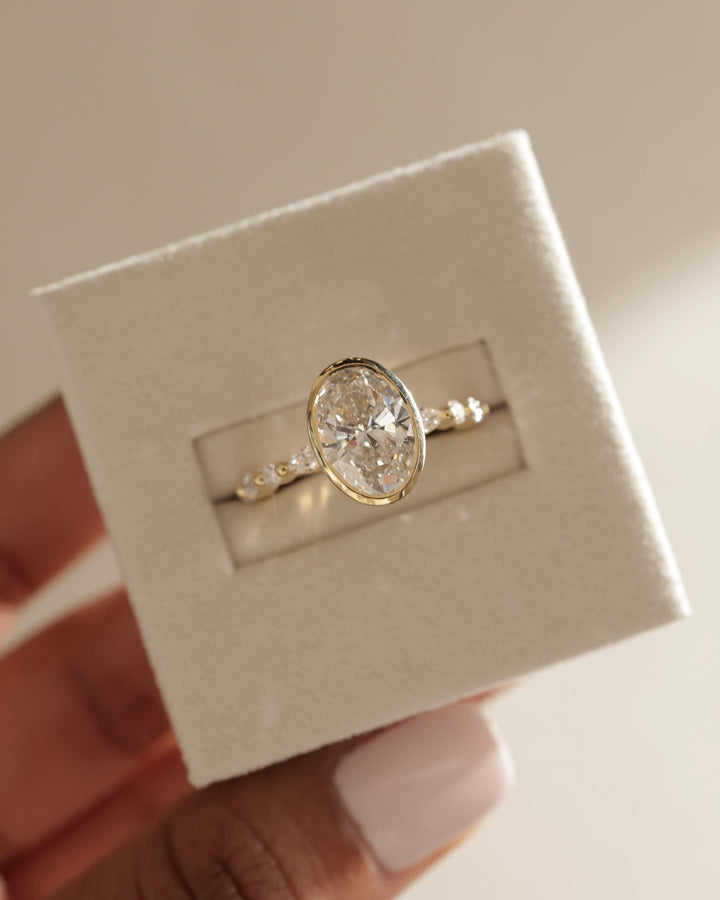 2.50CT Oval Cut Bezel Pave Setting Moissanite Engagement Ring