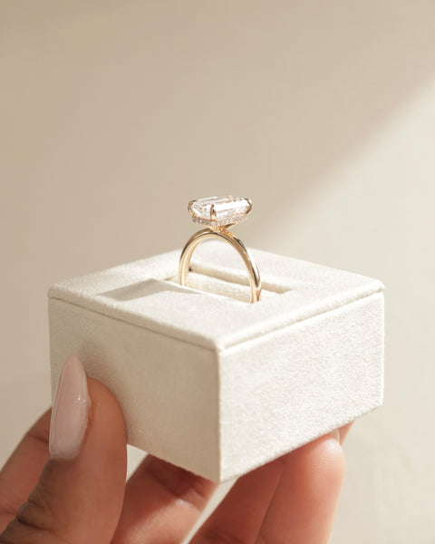 1.0 CT Emerald Cut Hidden Halo Moissanite Engagement Ring