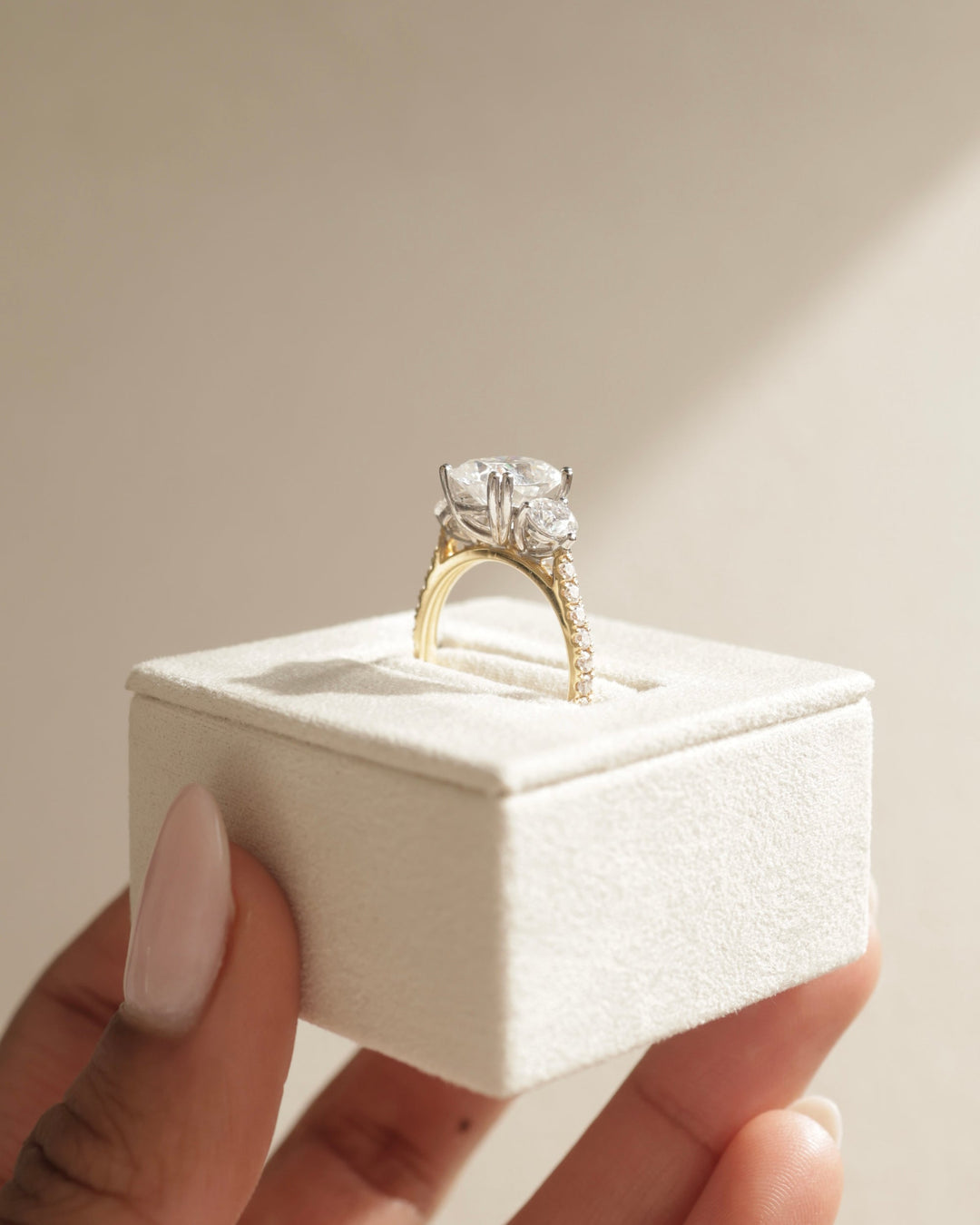 1.0 CT Elongated Cushion Cut Three Stone Moissanite Engagement Ring