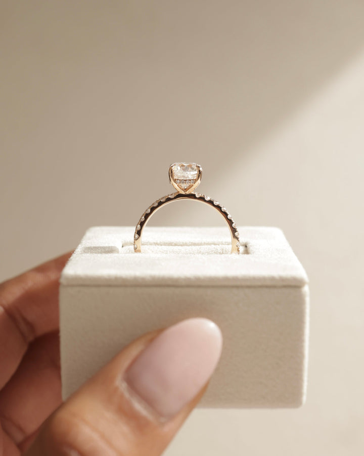 1.0 CT Cushion Diamond Hidden Halo Moissanite Engagement Ring