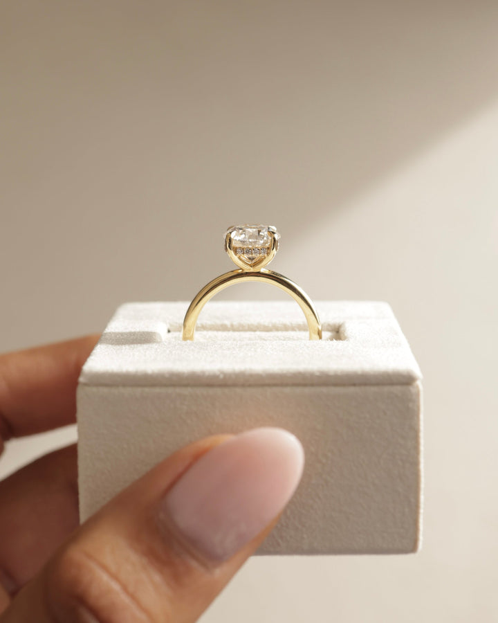 1.0 CT Round Brilliant Cut Hidden Halo Moissanite Engagement Ring