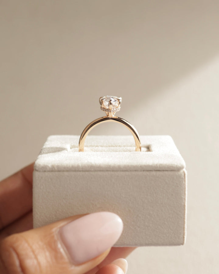 1.0 CT Pear Cut Hidden Halo Moissanite Engagement Ring