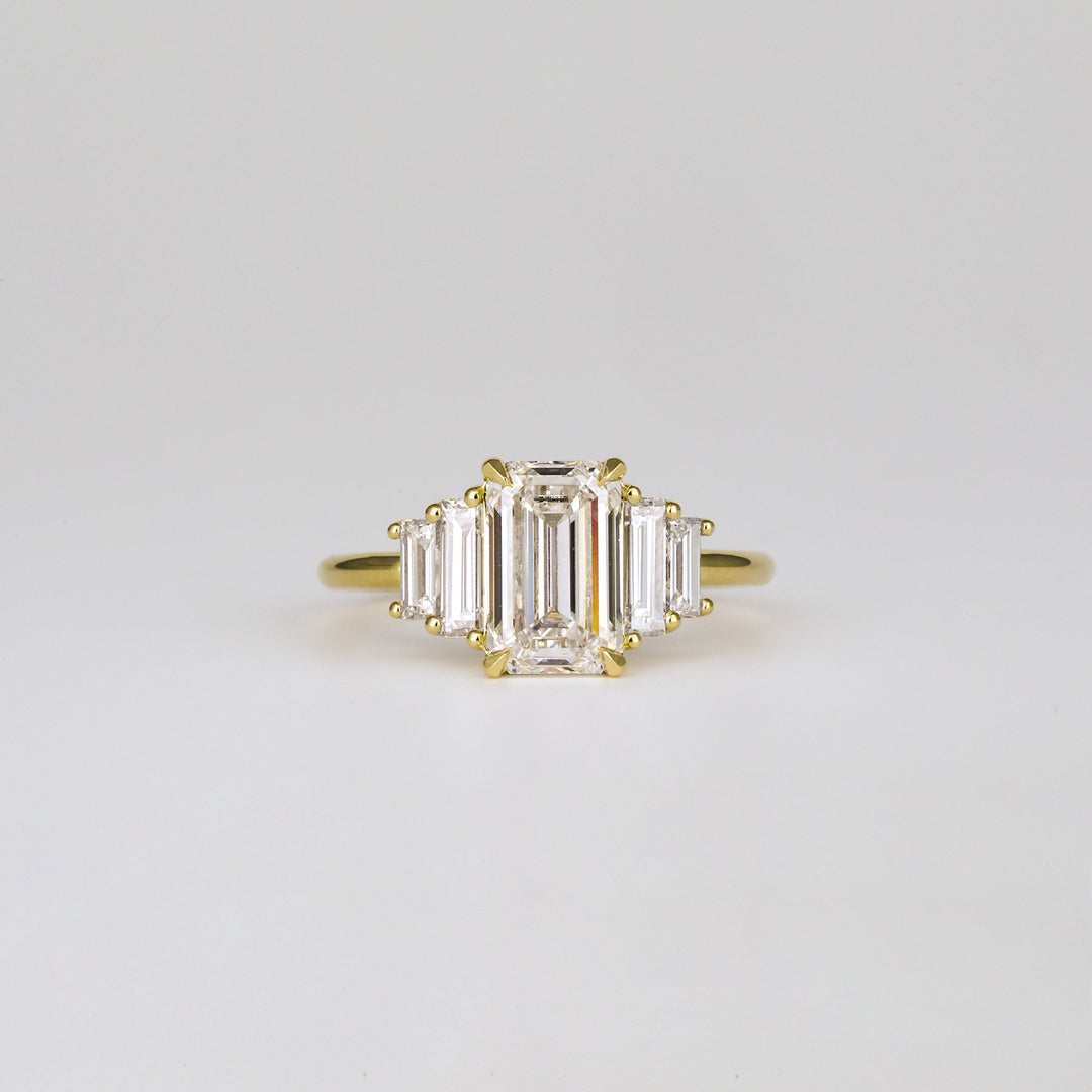 1.82-3.50CT Emerald  Lab Grown Diamond Five Stone Engagement ring