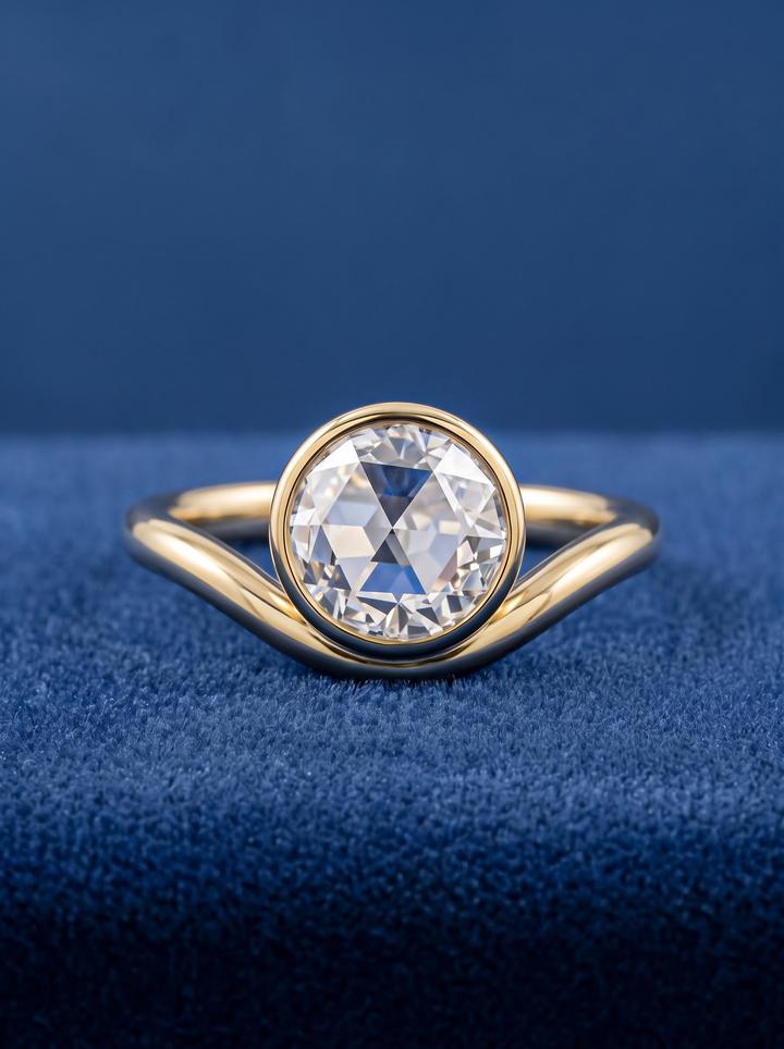 2.0CT Round Lab Grown Diamond Bezel Set Curved Band Engagement Ring
