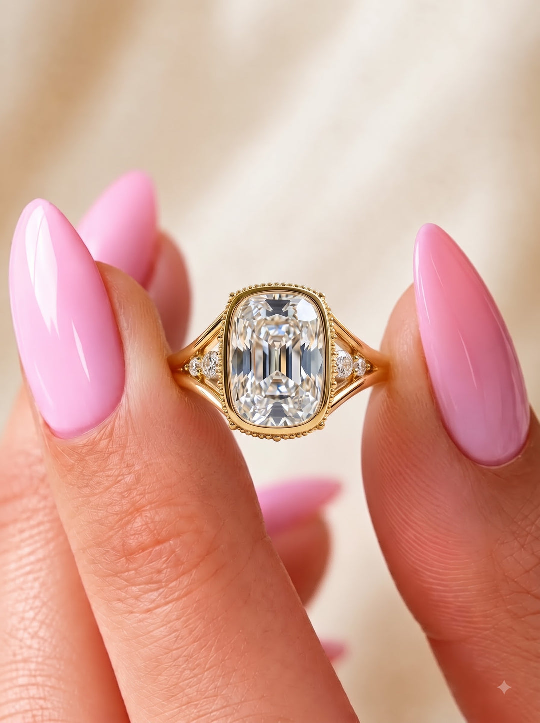 4.50CT Elongated Cushion Lab Grown Diamond Bezel Vintage Engagement Ring