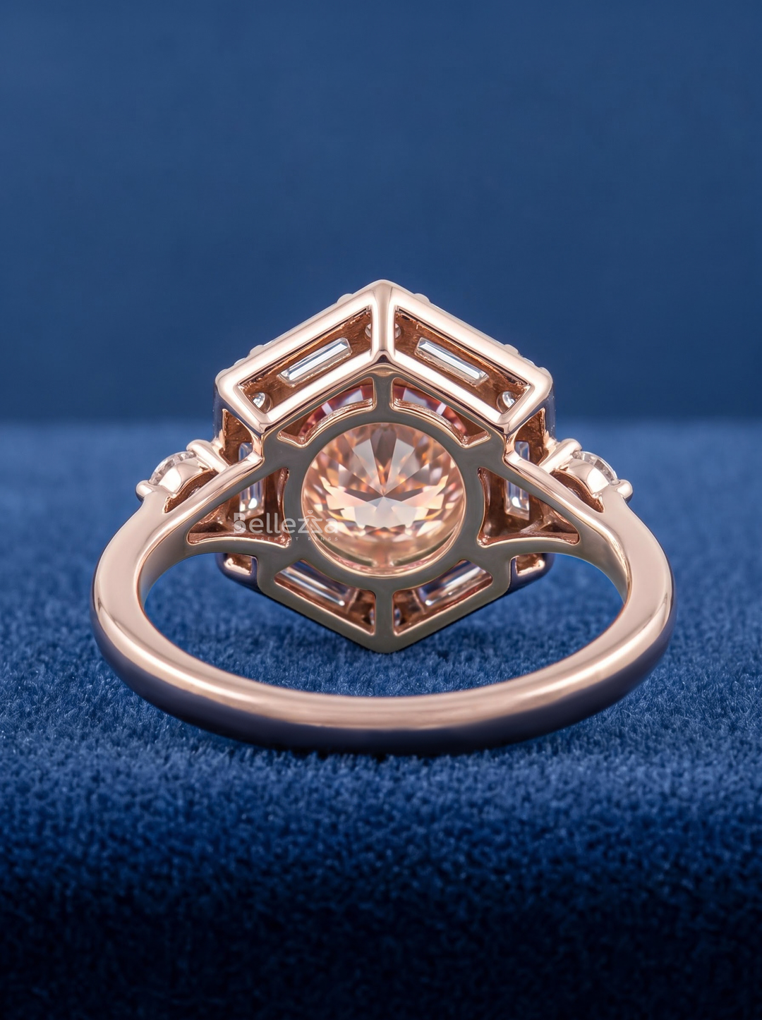 2.0CT Pink Round Lab Grown Diamond Geometric Halo Engagement Ring