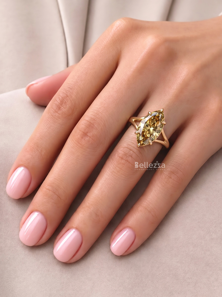 3.0CT Brown Marquise Lab Grown Diamond Split Shank Engagement Ring