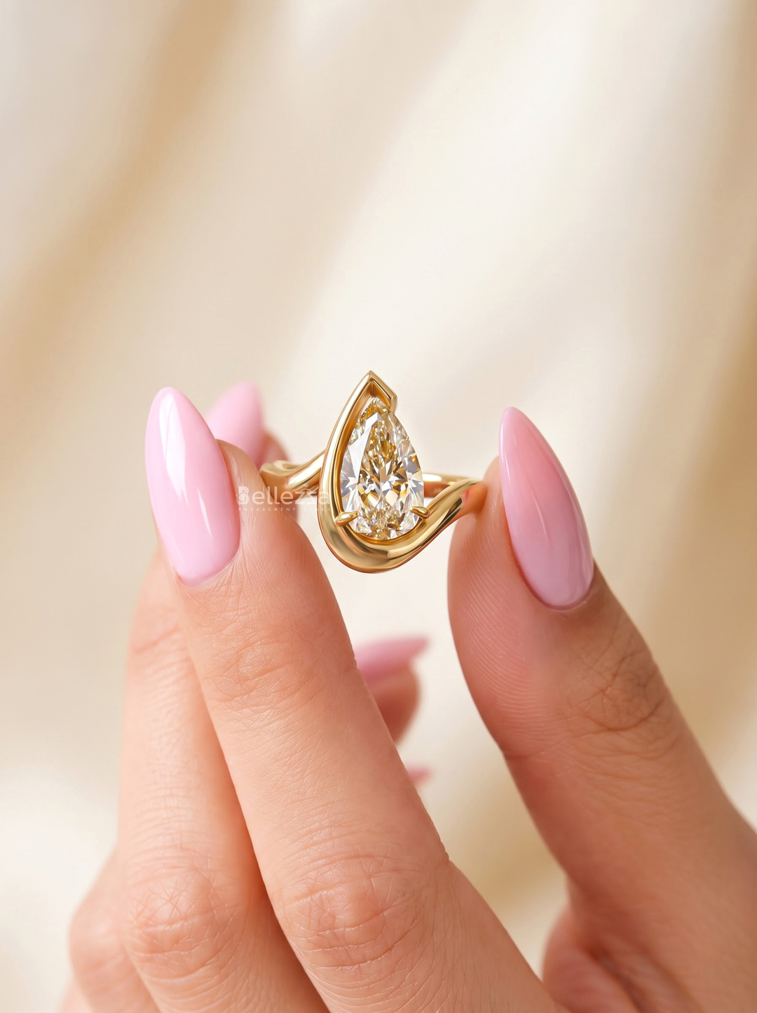 2.50CT Brown Pear Diamond Bypass Engagement Ring For Her