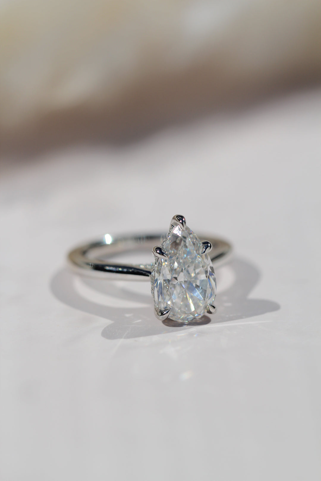 1.0 -3.0 CT Pear Diamond Hidden Halo Engagement Ring