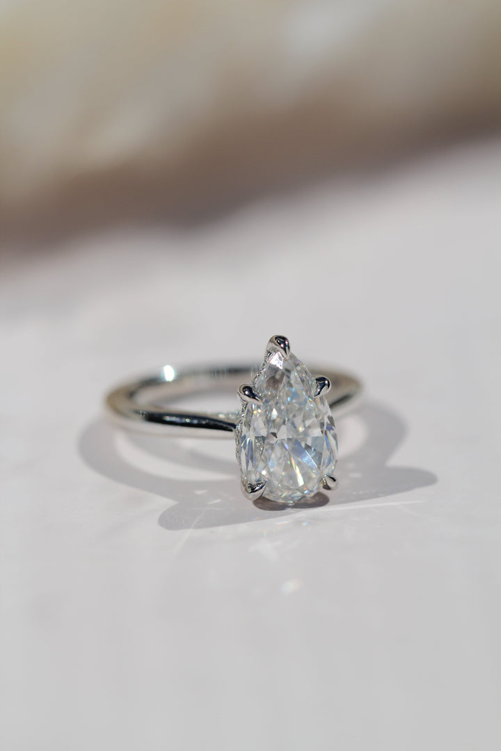 1.0 -3.0 CT Pear Diamond Hidden Halo Engagement Ring