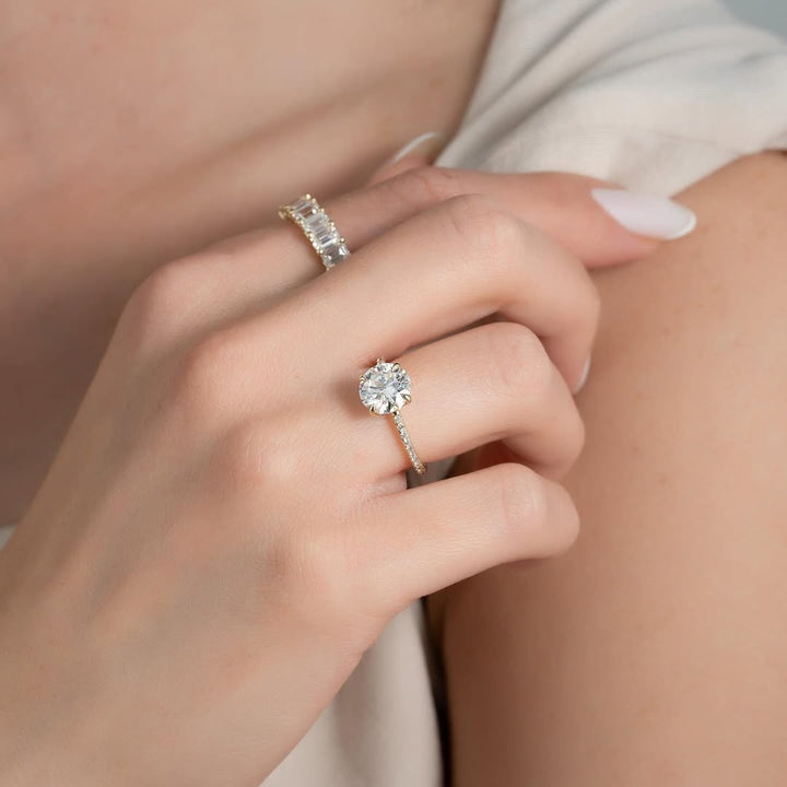 1.0-3.0 CT Round  Lab Grown Diamond Pave Setting Engagement Ring