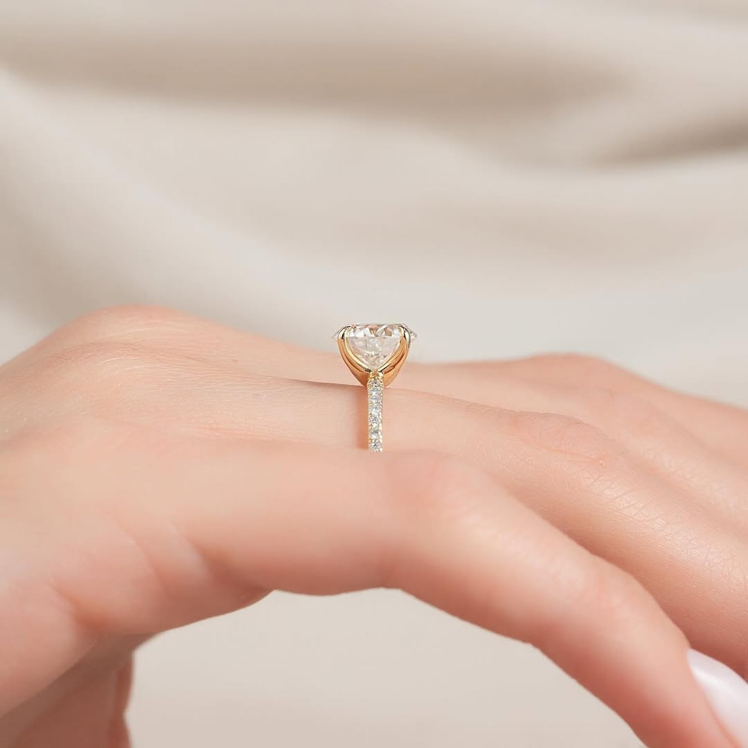 1.0-3.0 CT Round  Lab Grown Diamond Pave Setting Engagement Ring