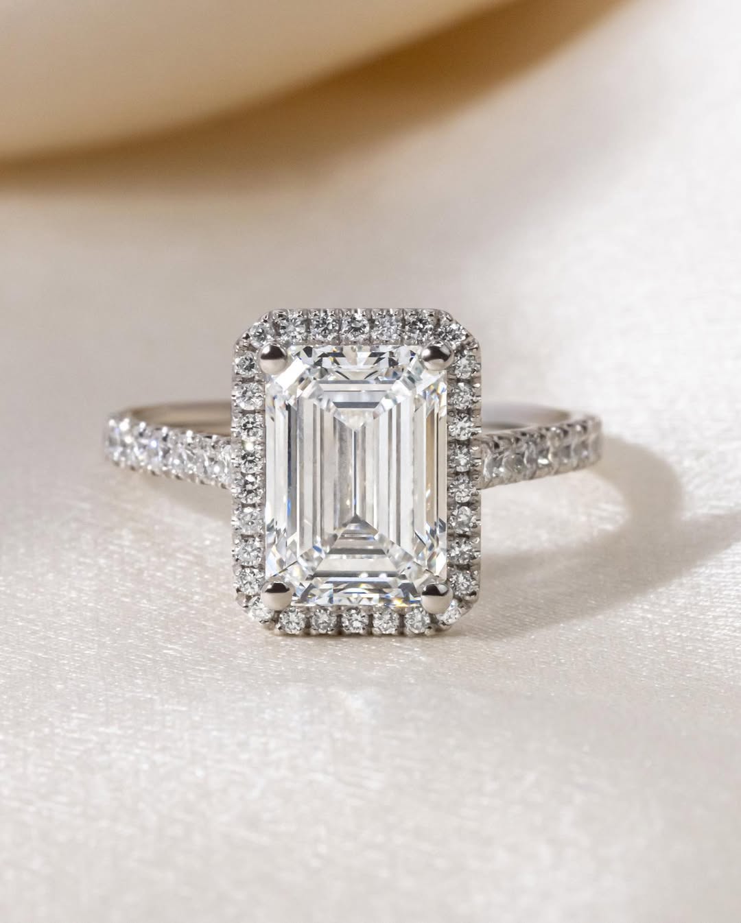2.0 - 4.0 CT Emerald  Lab Grown Diamond Pave & Halo Style Engagement Ring