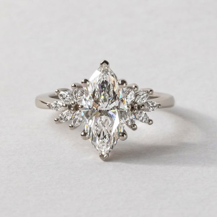 1.0-3.0 CT Marquise  Lab Grown Diamond Cluster Style Engagement Ring