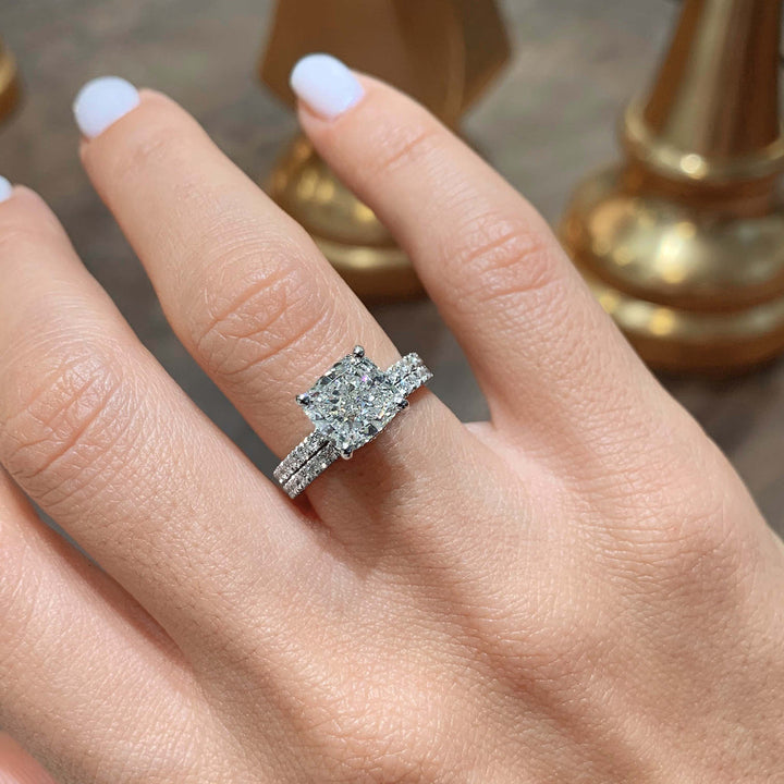 2.0 CT Cushion Hidden Halo & Pave F-VS CVD  Diamond Bridal Set