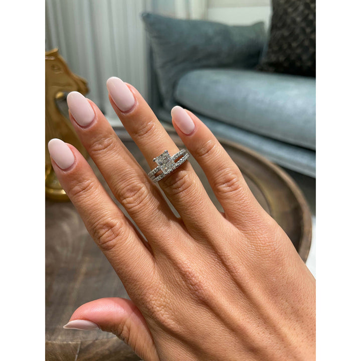 1.50 CT Radiant Solitaire & Pave F-VS Loose Diamond Bridal Set