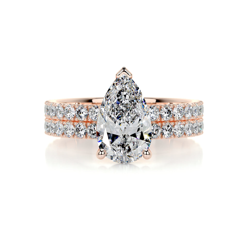 2.0 CT Pear Solitaire & Pave F-VS CVD Diamond Bridal Set