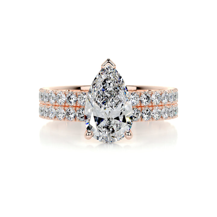 2.0 CT Pear Solitaire & Pave F-VS CVD Diamond Bridal Set