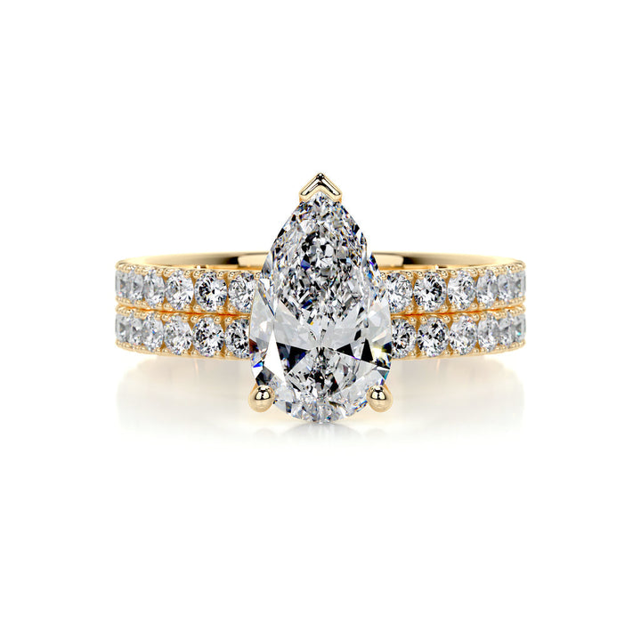 2.0 CT Pear Solitaire & Pave F-VS CVD Diamond Bridal Set