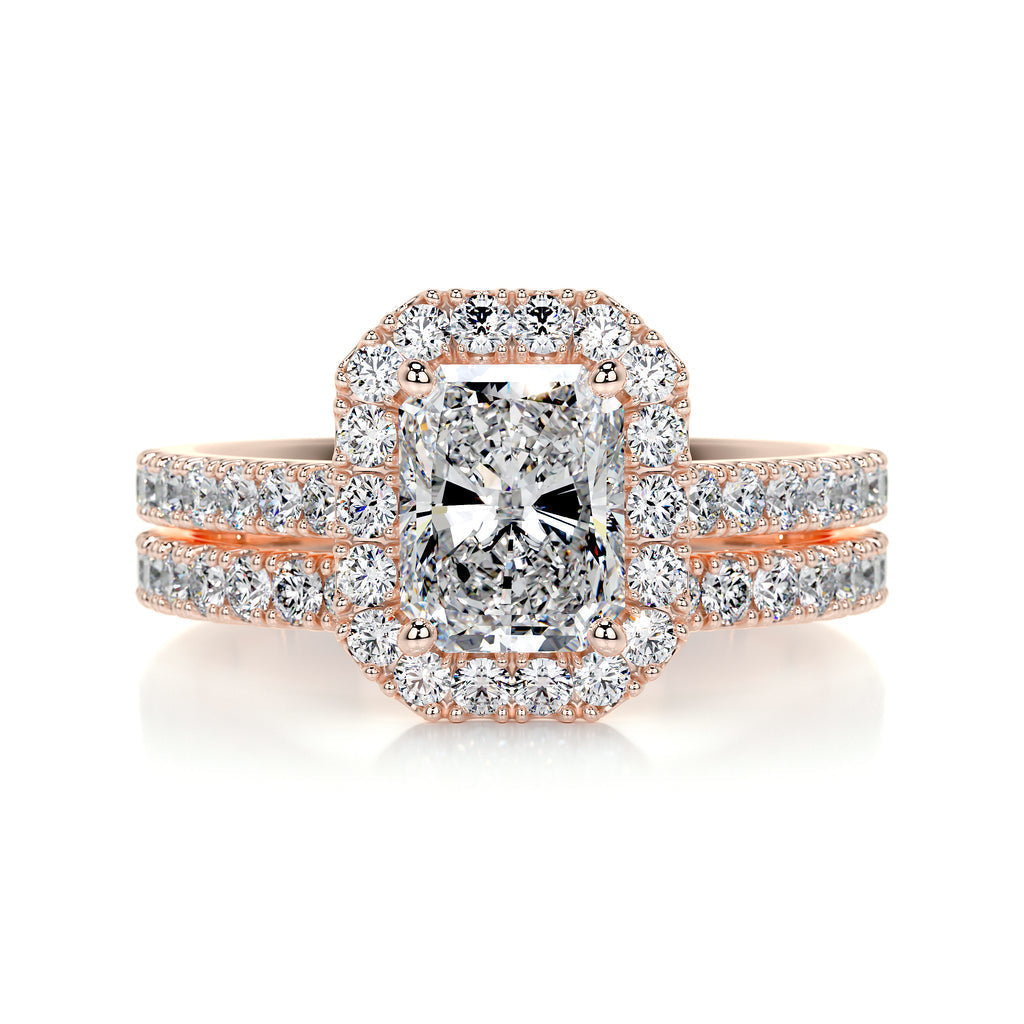 1.50 CT Radiant Cut  F-VS CVD Diamond Bridal Set With Halo & Pave Setting