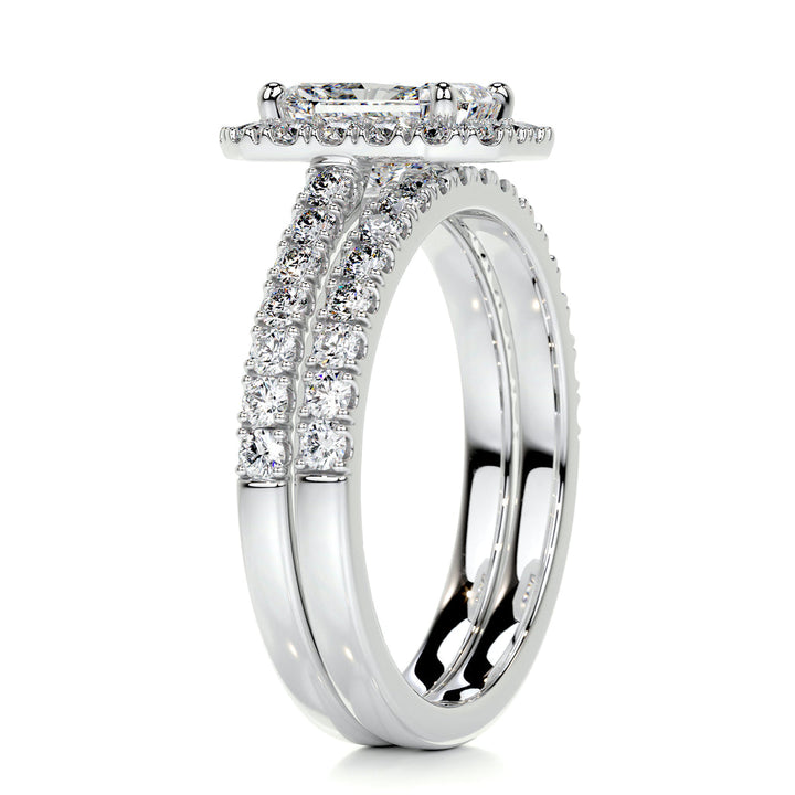 1.50 CT Radiant Cut  F-VS CVD Diamond Bridal Set With Halo & Pave Setting