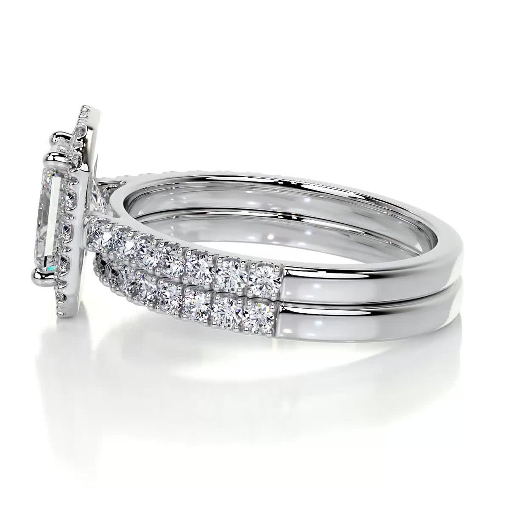 1.50 CT Radiant Cut  F-VS CVD Diamond Bridal Set With Halo & Pave Setting