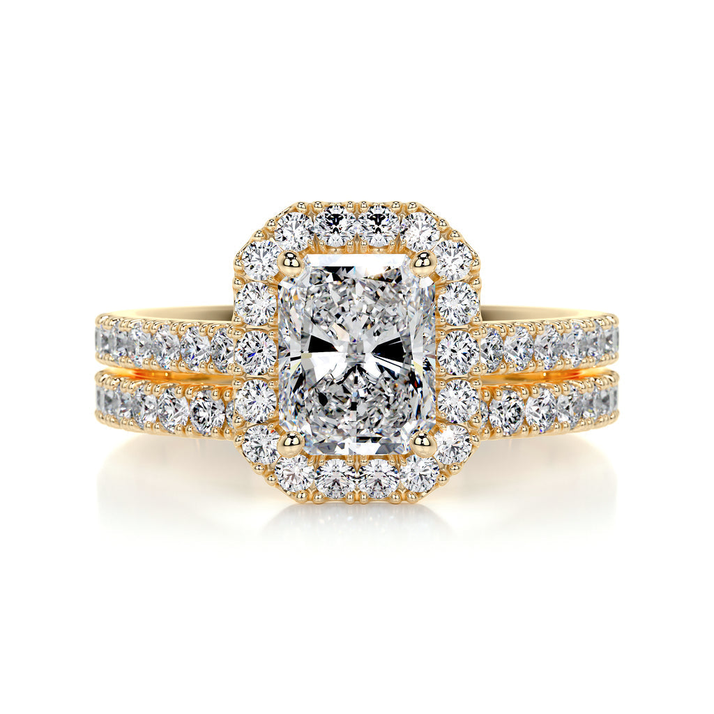 1.50 CT Radiant Cut  F-VS CVD Diamond Bridal Set With Halo & Pave Setting