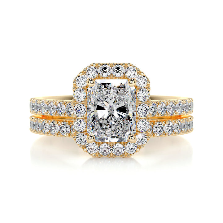 1.50 CT Radiant Cut  F-VS CVD Diamond Bridal Set With Halo & Pave Setting
