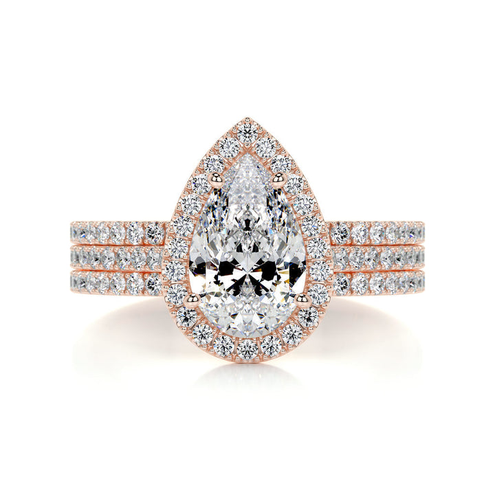 2.0 CT Pear Shaped F-VS Loose Diamond Bridal Set With Halo & Pave Setting