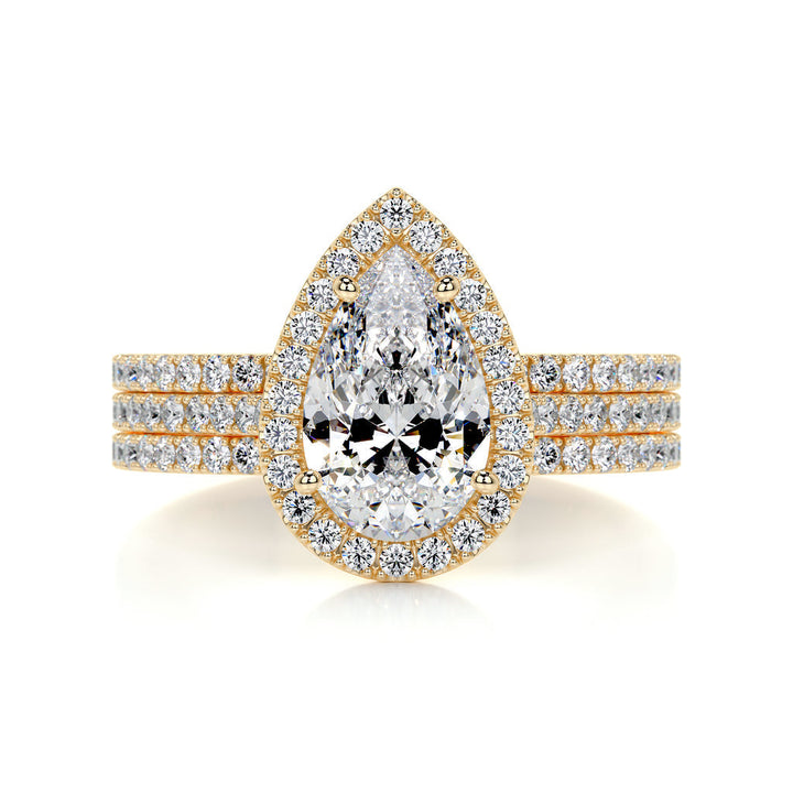 2.0 CT Pear Shaped F-VS Loose Diamond Bridal Set With Halo & Pave Setting