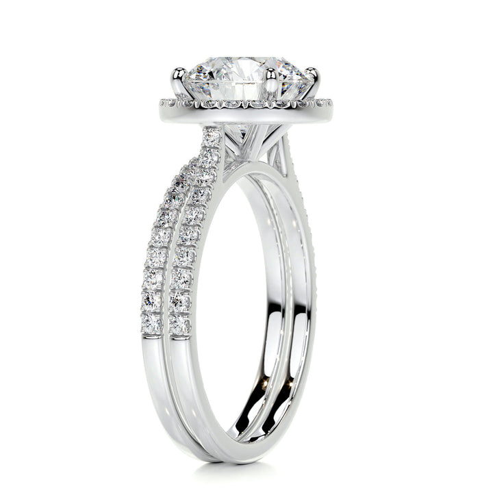 2.0 CT Round Halo & Pave F-VS CVD Diamond Bridal Set