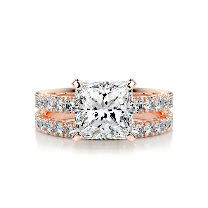 2.0 CT Princess Solitaire & Pave Setting F-VS CVD Diamond Bridal Set