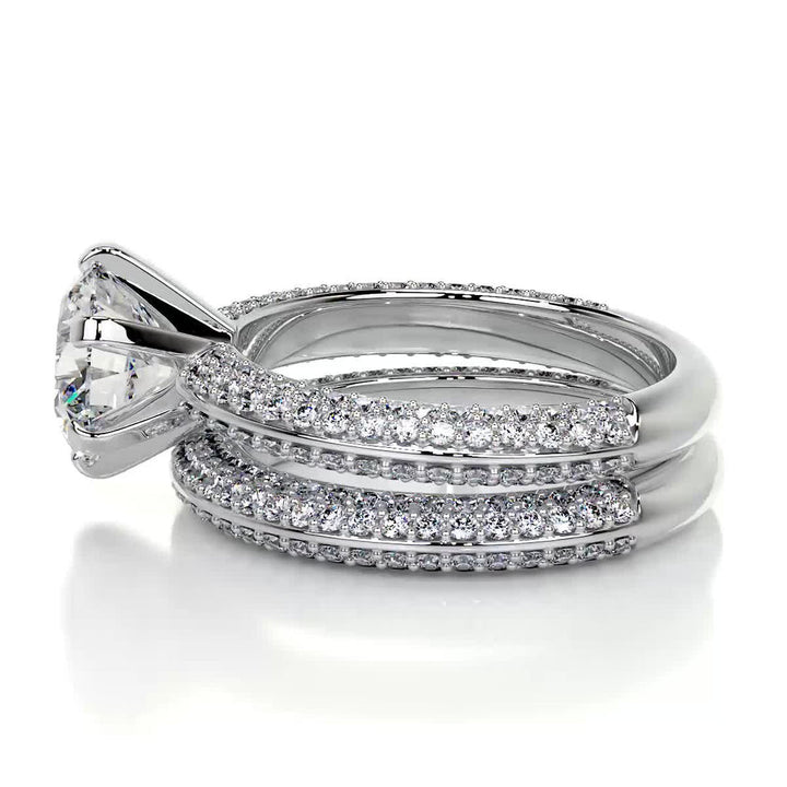 2.0 CT Round Solitaire & Pave F-VS CVD Diamond Bridal Set