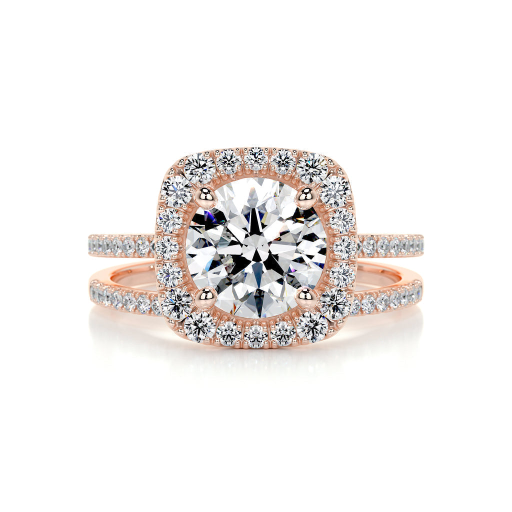 2.0 CT Round Shaped  F-VS CVD Diamond Bridal Set With Halo & Pave Setting