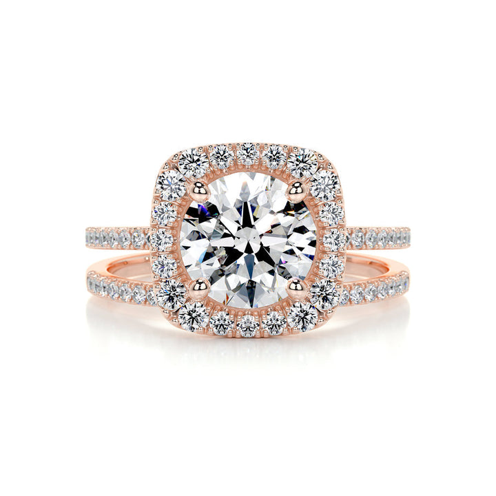 2.0 CT Round Shaped  F-VS CVD Diamond Bridal Set With Halo & Pave Setting