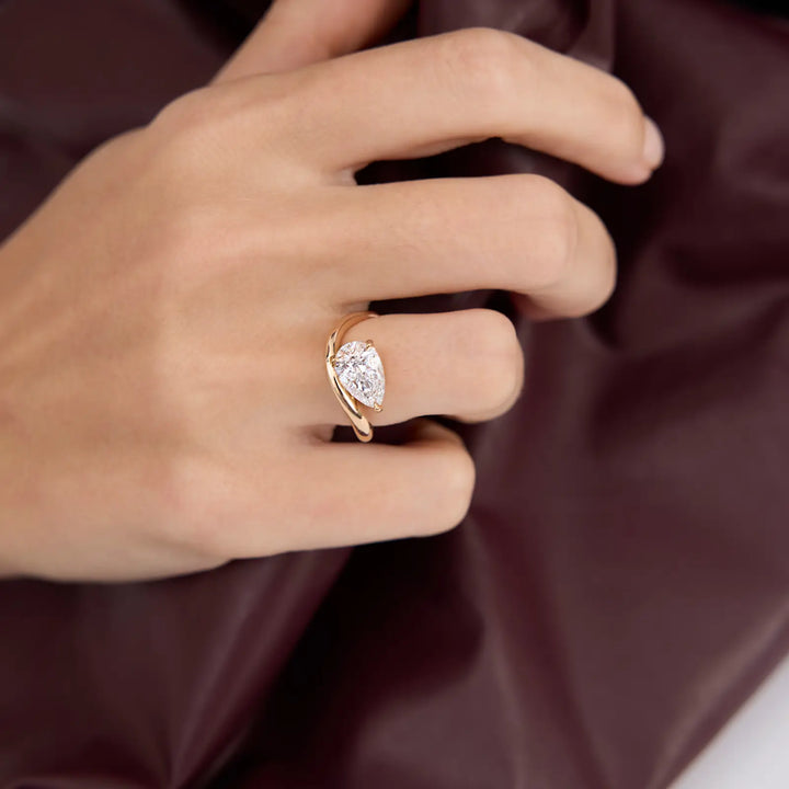 2.0CT East West Pear Cut Unique Moissanite Engagement Ring