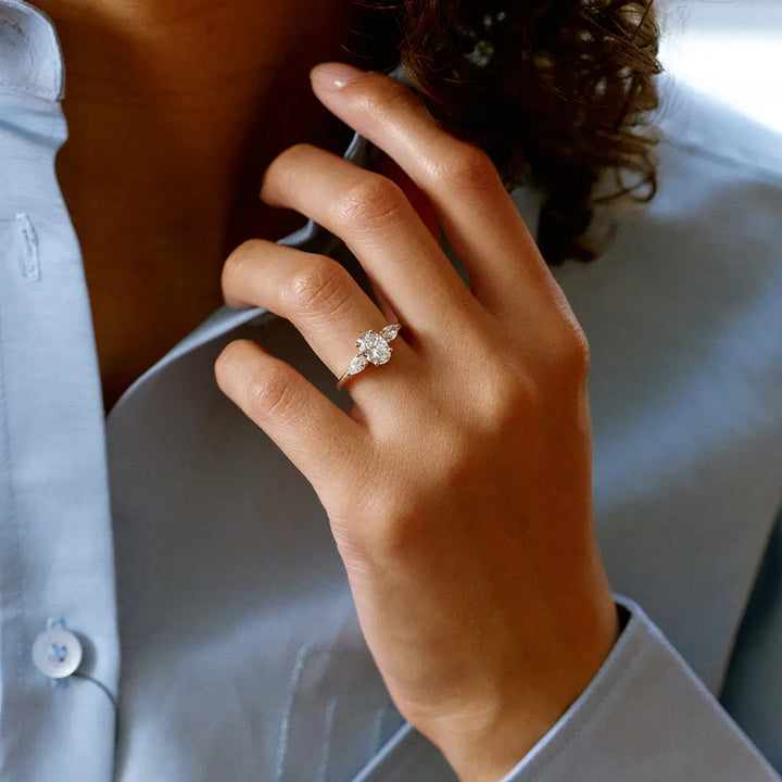 1.50CT Oval Cut Three Stone Moissanite Engagement Ring