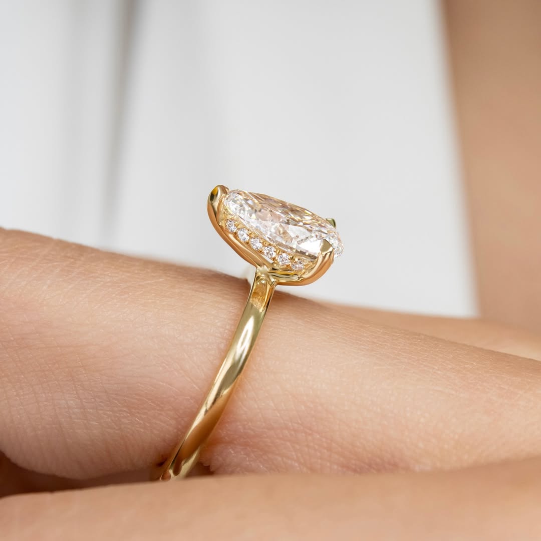 2.0 - 4.0 CT Pear  Lab Grown Diamond Hidden Halo Style Engagement Ring