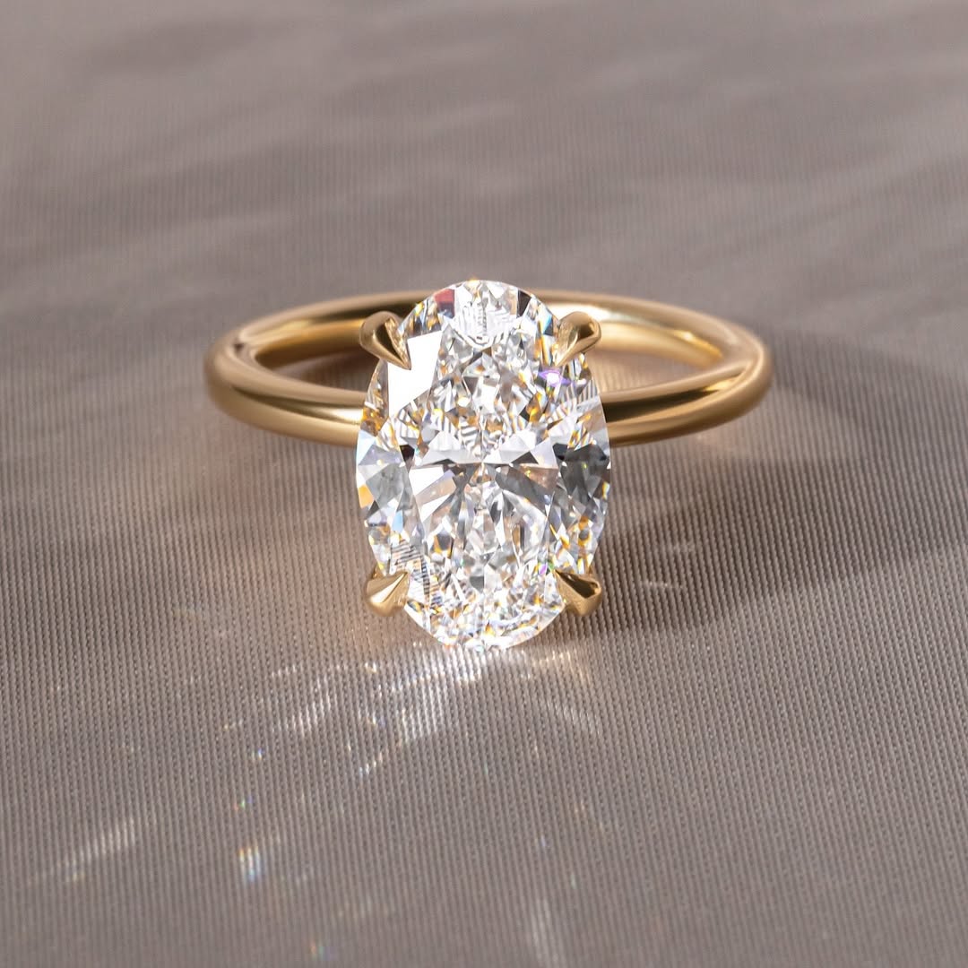1.0-3.0 CT Oval  Lab Grown Diamond Hidden Halo Style Engagement Ring